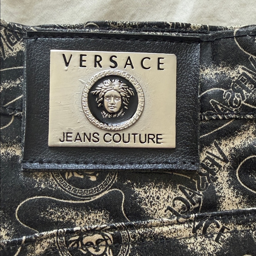 Versace Black And Silver Patterned Slim Jeans Pre… - image 3